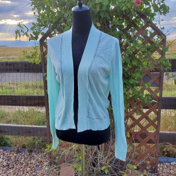 Cyrus Mint Green Open Front 100% Cotton Cardigan Sweater Women's Size Large EUC - Picture 9 of 16